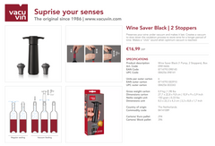 Weinpumpe schwarz (1 Pumpe, 2 Stopfen), Box